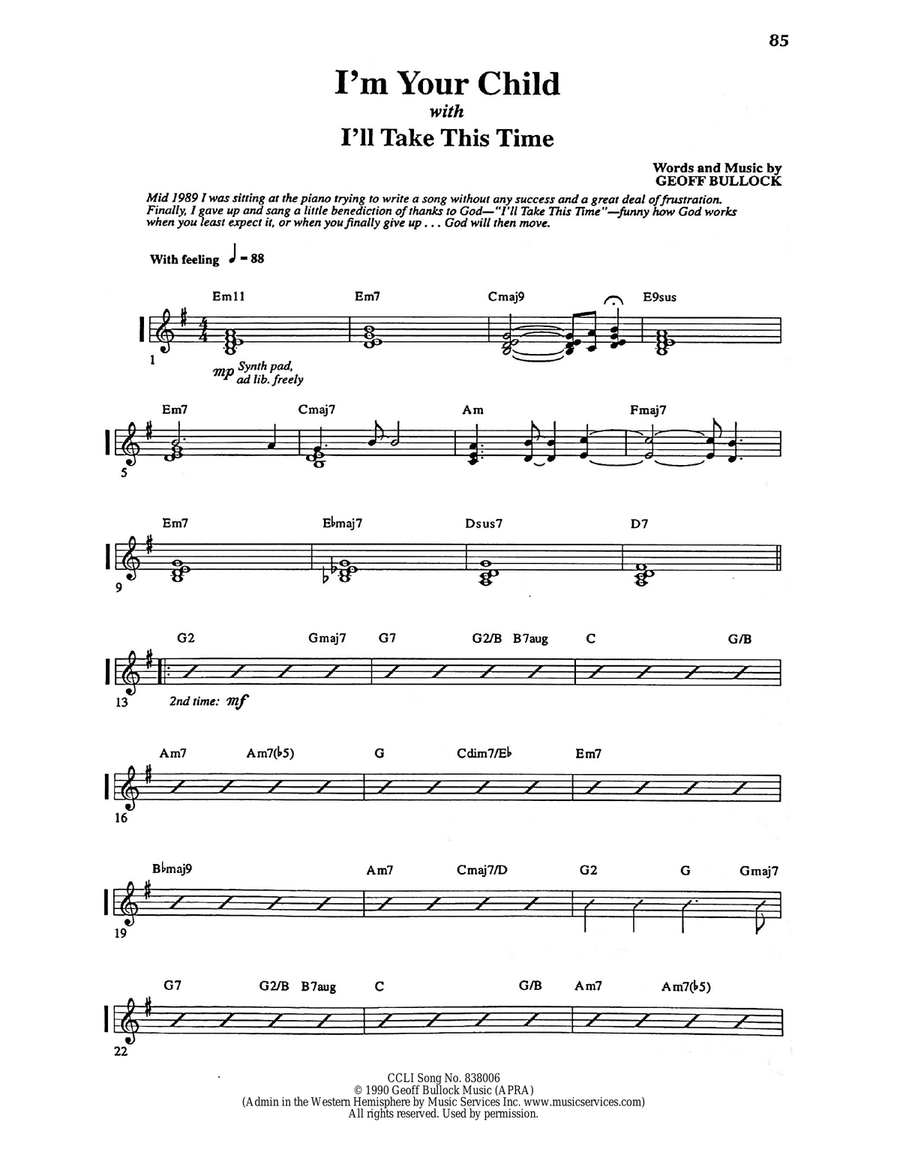 I'm Your Child / I'll Take This Time (Rhythm Chart) Piano scores gallery preview page 1