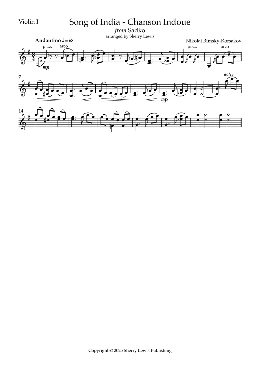 Song of India - Chanson Indoue from Sadko Violin Solo scores gallery preview page 1