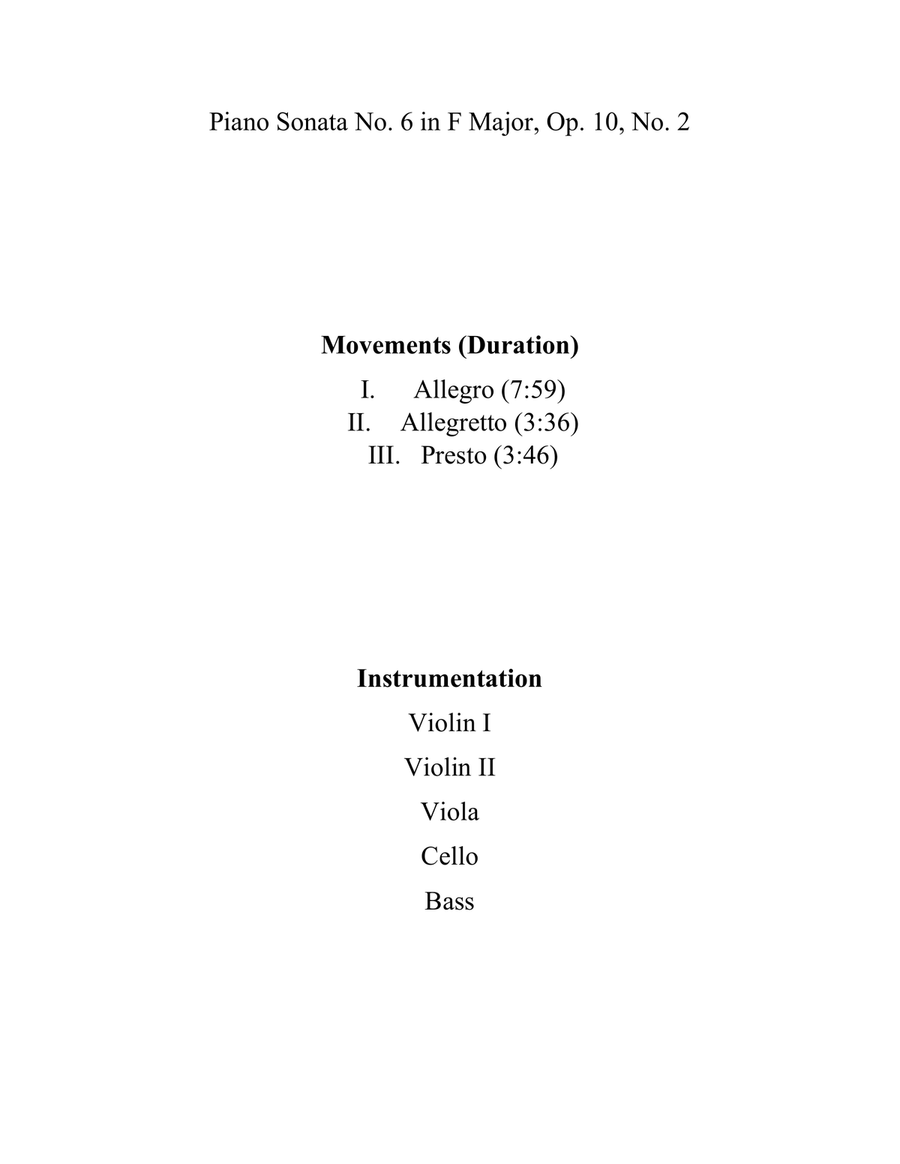 Piano Sonata No. 6 in F Major, Op. 10, No. 2 String Orchestra scores gallery preview page 2