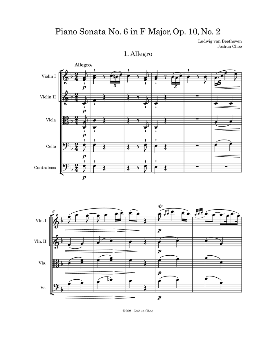 Piano Sonata No. 6 in F Major, Op. 10, No. 2 String Orchestra scores gallery preview page 3