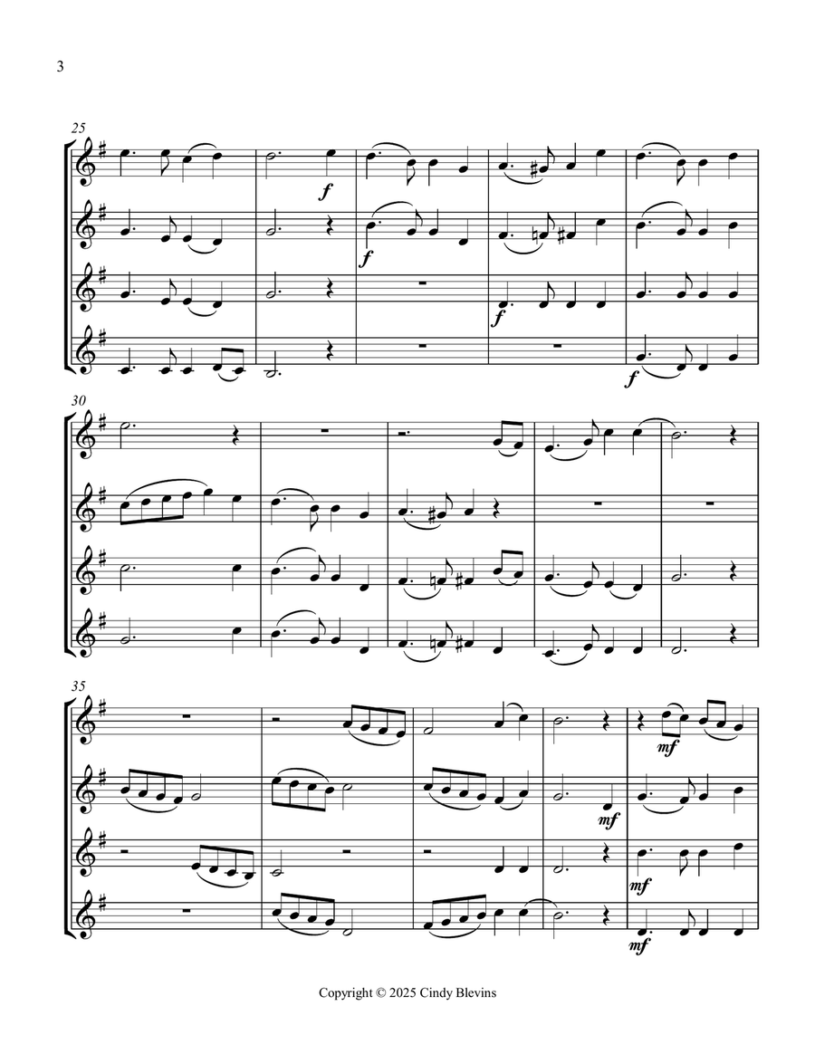 Auld Lang Syne, for Violin Quartet String Quartet scores gallery preview page 4