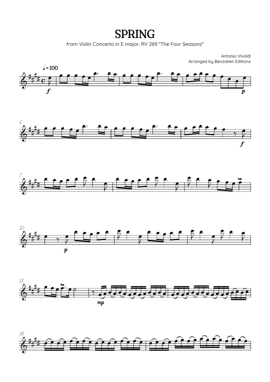 Vivaldi • The Four Seasons: Spring | flute sheet music Chamber Music scores gallery preview page 1