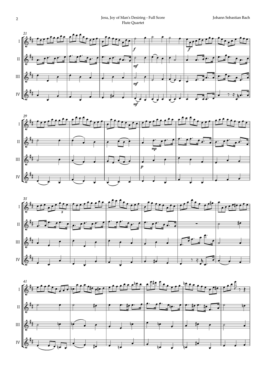 Jesu, Joy of Man's Desiring by Bach for Flute Quartet Flute Quartet scores gallery preview page 2