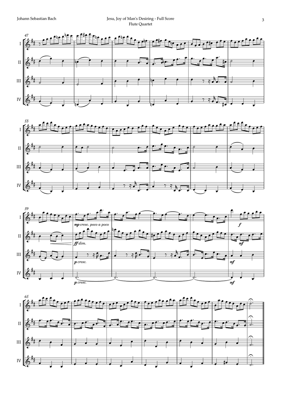 Jesu, Joy of Man's Desiring by Bach for Flute Quartet Flute Quartet scores gallery preview page 3