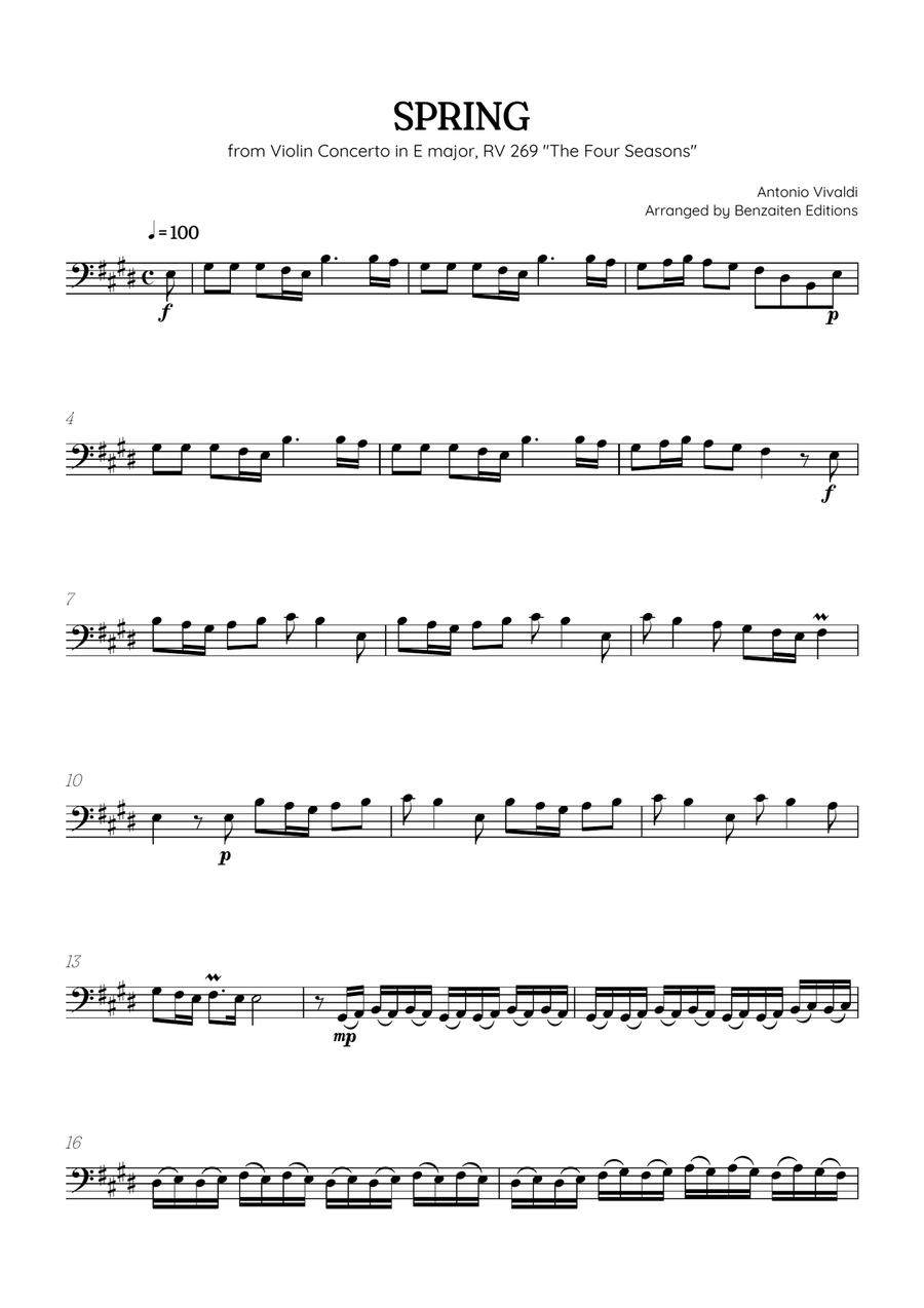 Vivaldi • The Four Seasons: Spring | cello sheet music Chamber Music scores gallery preview page 1