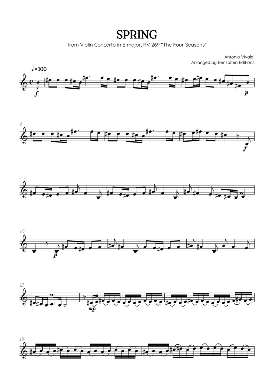 Vivaldi • The Four Seasons: Spring | french horn sheet music Chamber Music scores gallery preview page 1