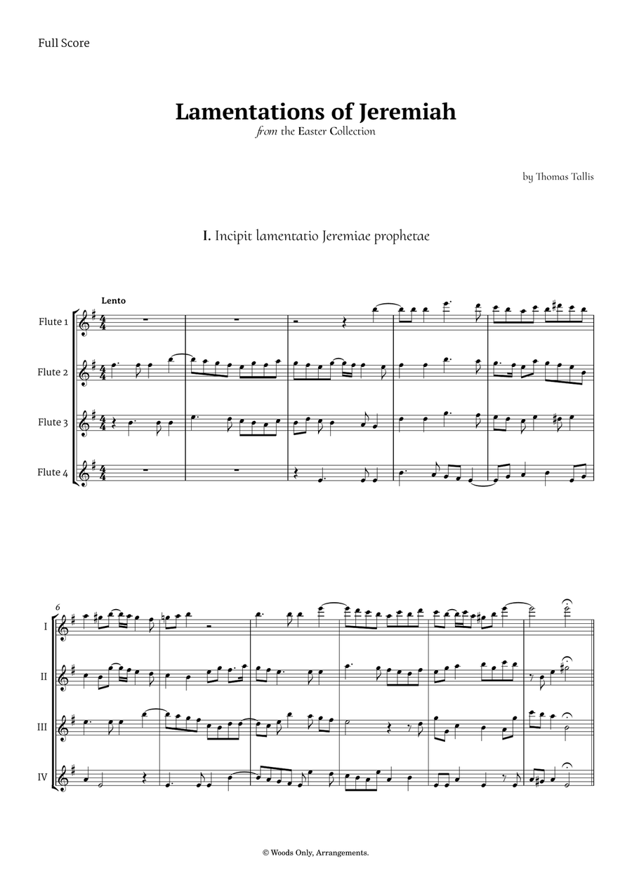 Lamentations of Jeremiah by Thomas Tallis for Flute Quartet Flute Quartet scores gallery preview page 1