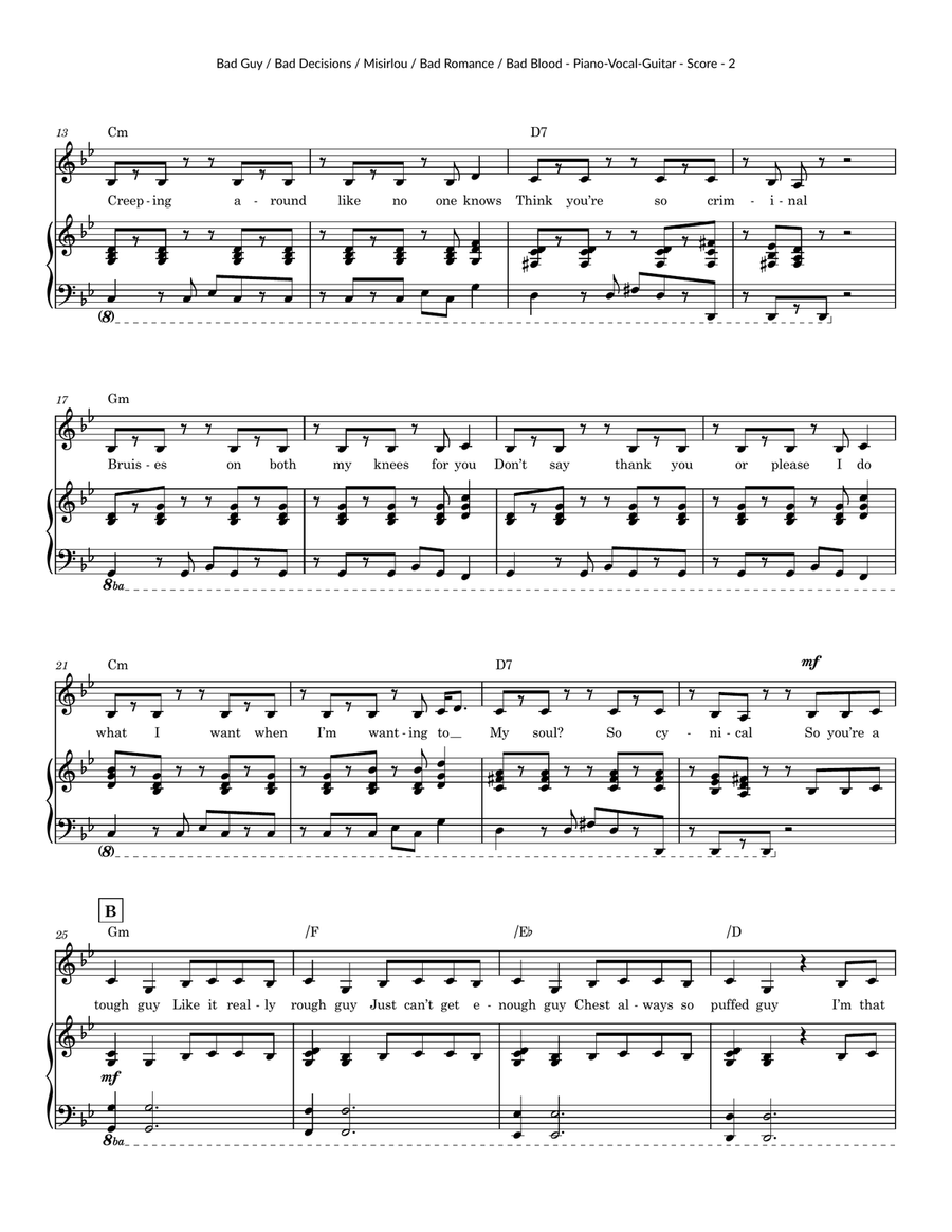 Medley: Bad Guy with Misirlou (Instr & Original Greek Lyr Version), Bad Decisions, Bad Romance, a... Piano, Vocal scores gallery preview page 2
