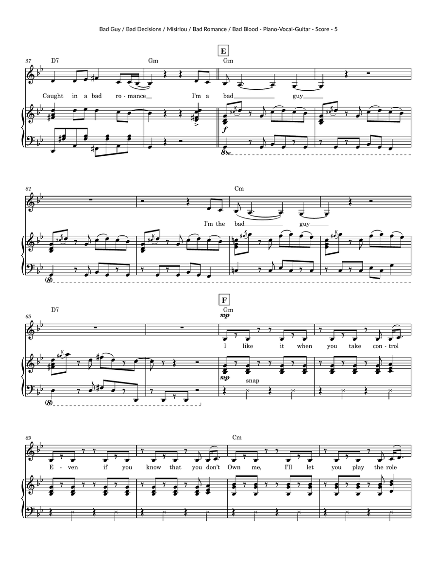 Medley: Bad Guy with Misirlou (Instr & Original Greek Lyr Version), Bad Decisions, Bad Romance, a... Piano, Vocal scores gallery preview page 5
