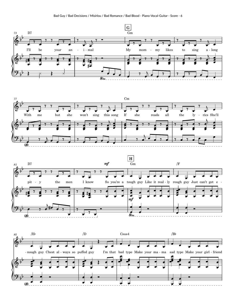 Medley: Bad Guy with Misirlou (Instr & Original Greek Lyr Version), Bad Decisions, Bad Romance, a... Piano, Vocal scores gallery preview page 6