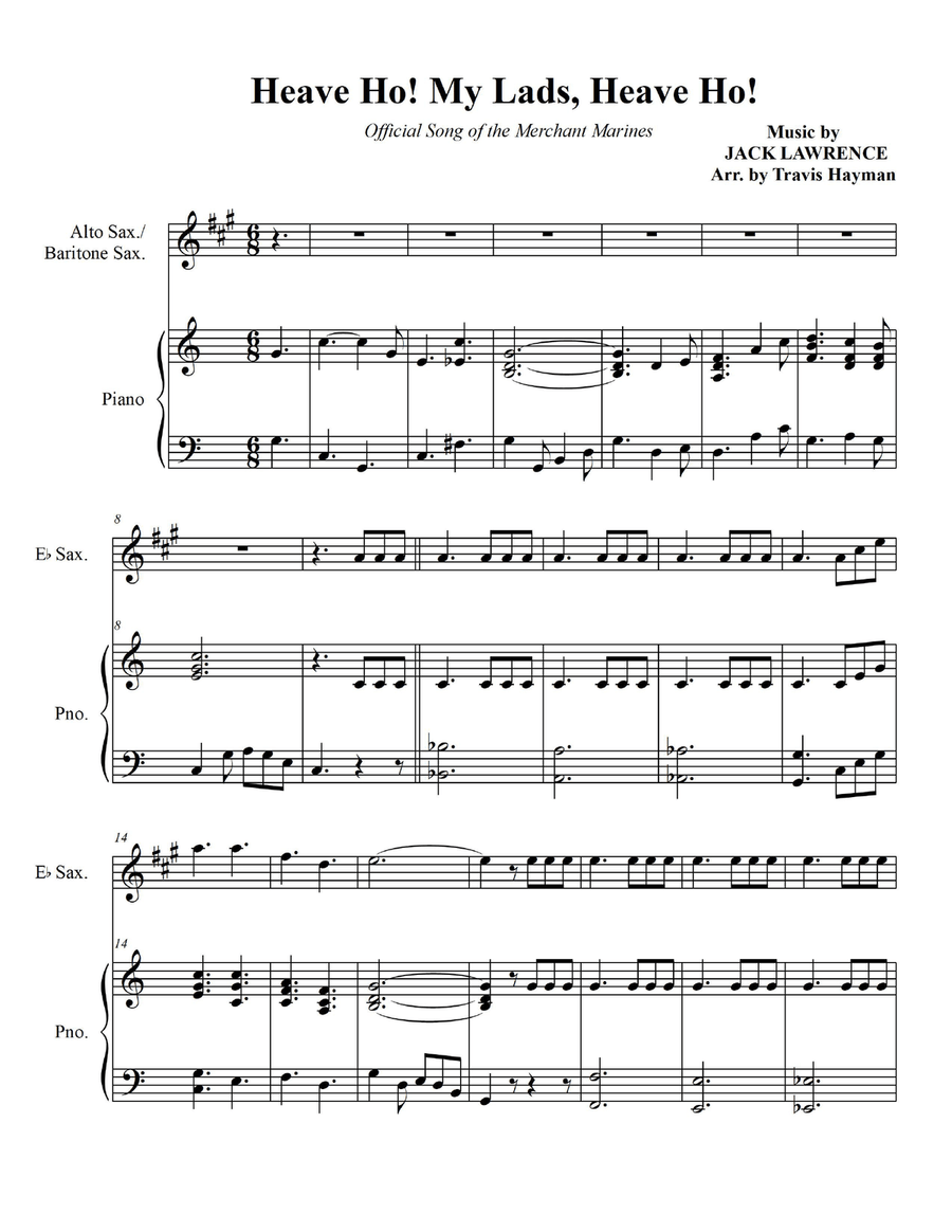 Heave Ho! My Lads, Heave Ho! - for Alto Sax./Baritone Sax. with Piano Accompaniment Baritone Saxophone scores gallery preview page 3