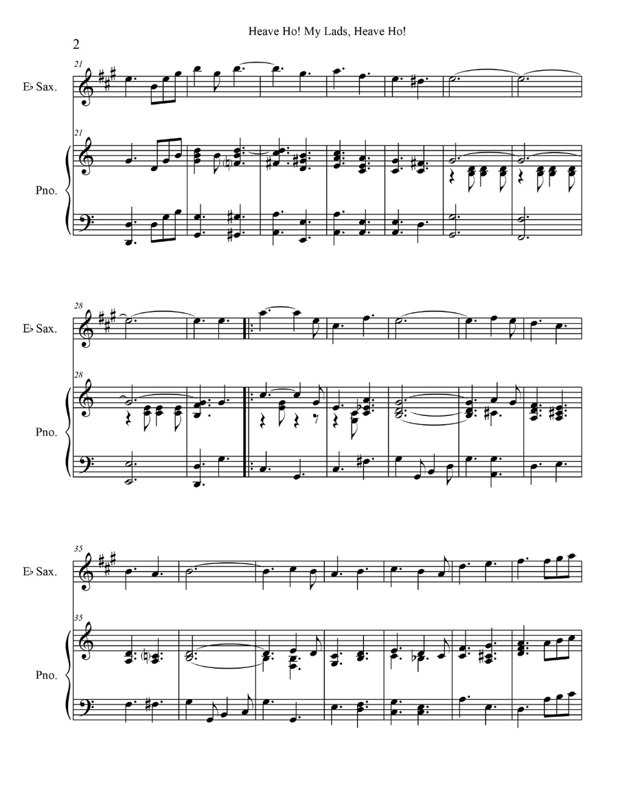 Heave Ho! My Lads, Heave Ho! - for Alto Sax./Baritone Sax. with Piano Accompaniment Baritone Saxophone scores gallery preview page 4
