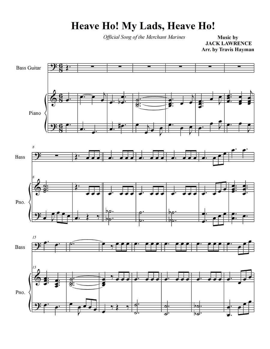 Heave Ho! My Lads, Heave Ho! - for Bass Guitar with Piano Accompaniment Bass Guitar scores gallery preview page 3