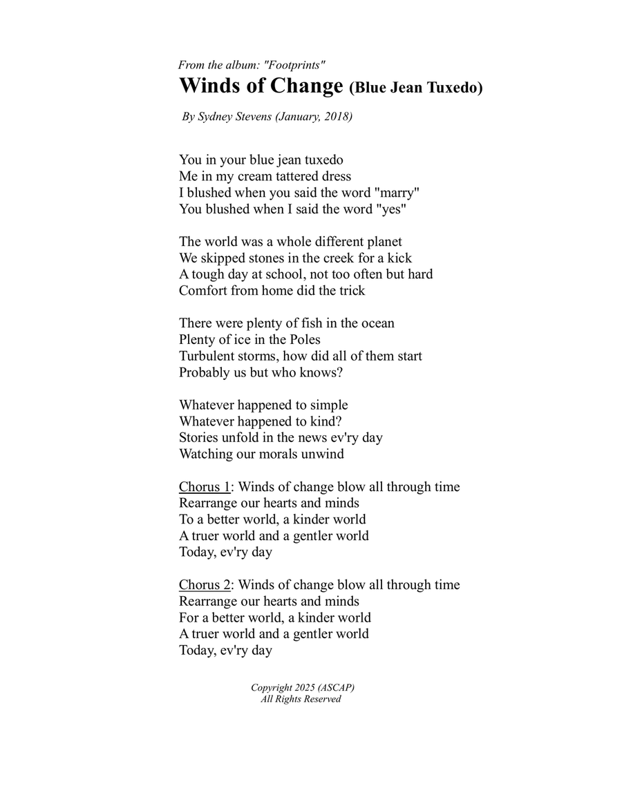 Winds of Change (Blue Jean Tuxedo) Piano, Vocal scores gallery preview page 1