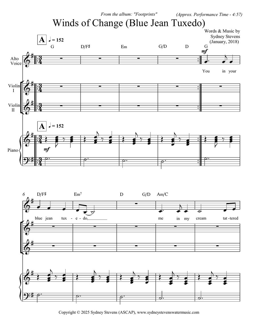 Winds of Change (Blue Jean Tuxedo) Piano, Vocal scores gallery preview page 2