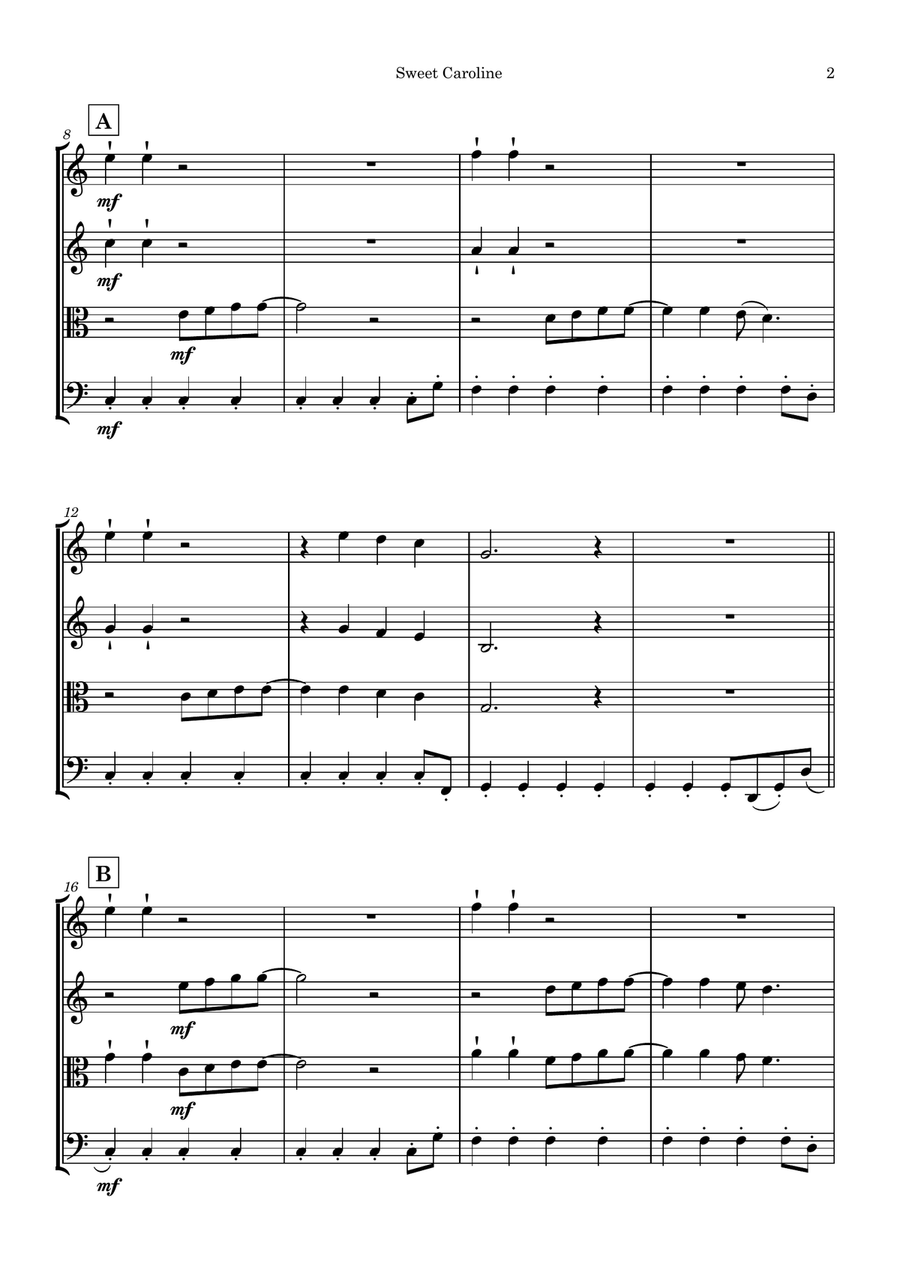 Sweet Caroline Sweet Caroline String Quartet scores gallery preview page 3