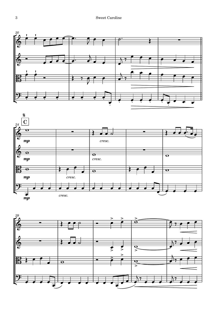 Sweet Caroline Sweet Caroline String Quartet scores gallery preview page 4