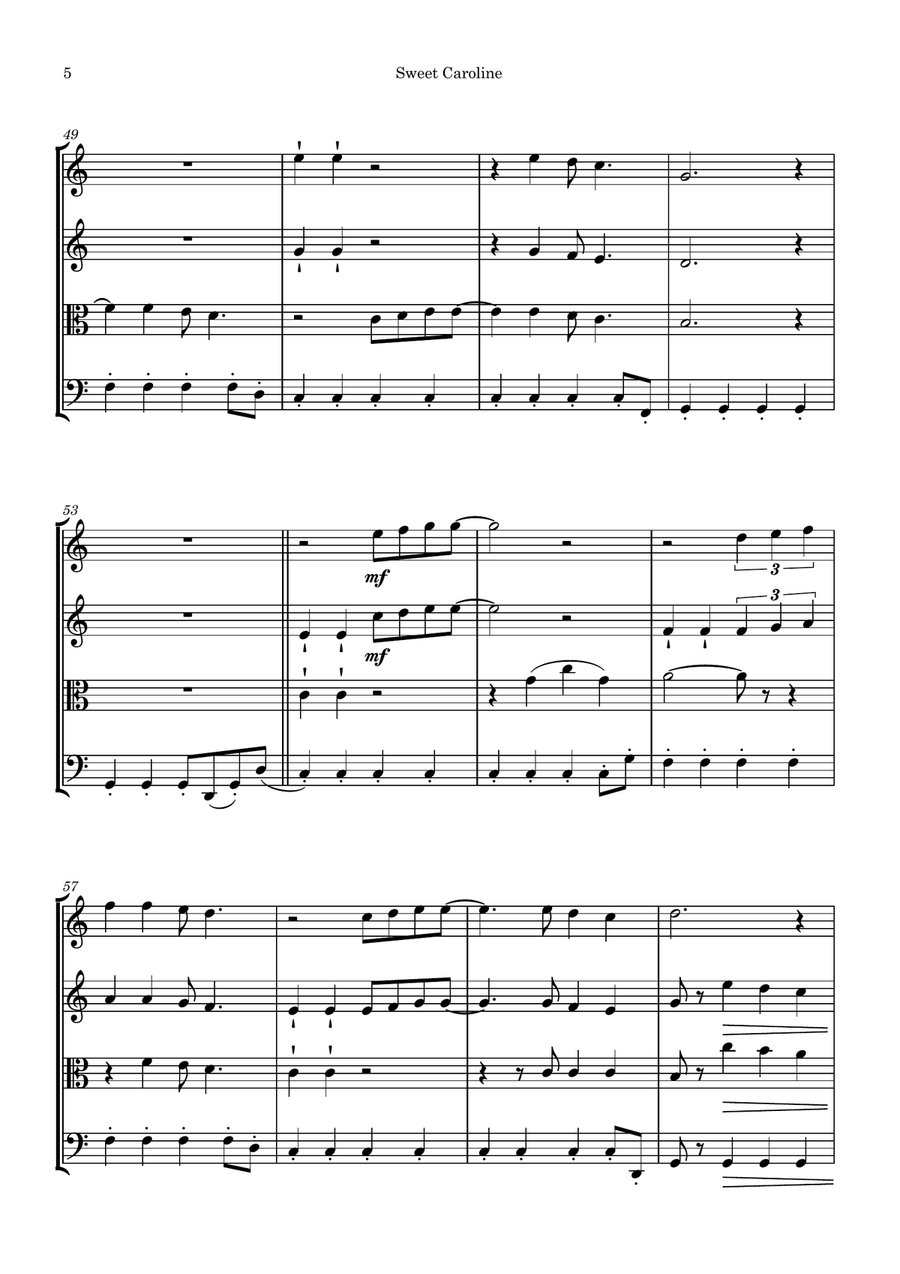 Sweet Caroline Sweet Caroline String Quartet scores gallery preview page 6