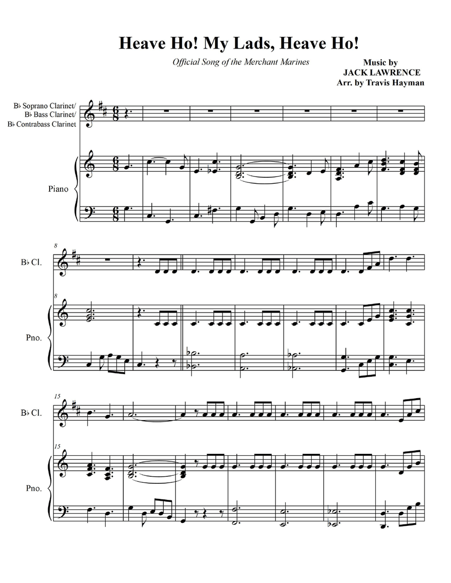 Heave Ho! My Lads, Heave Ho! - for Bb Soprano/Bb Bass/Bb Contrabass Clarinet with Piano Accomp. B-Flat Clarinet scores gallery preview page 3