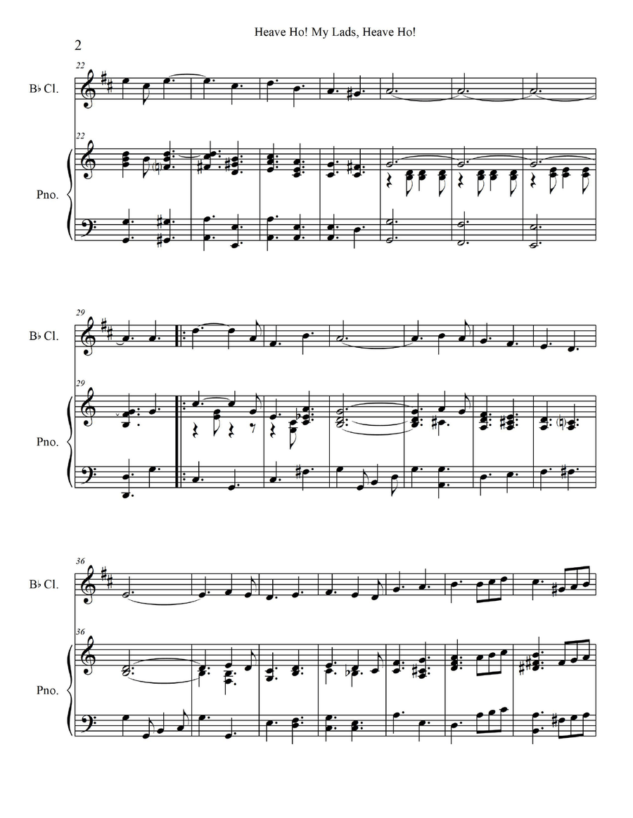 Heave Ho! My Lads, Heave Ho! - for Bb Soprano/Bb Bass/Bb Contrabass Clarinet with Piano Accomp. B-Flat Clarinet scores gallery preview page 4