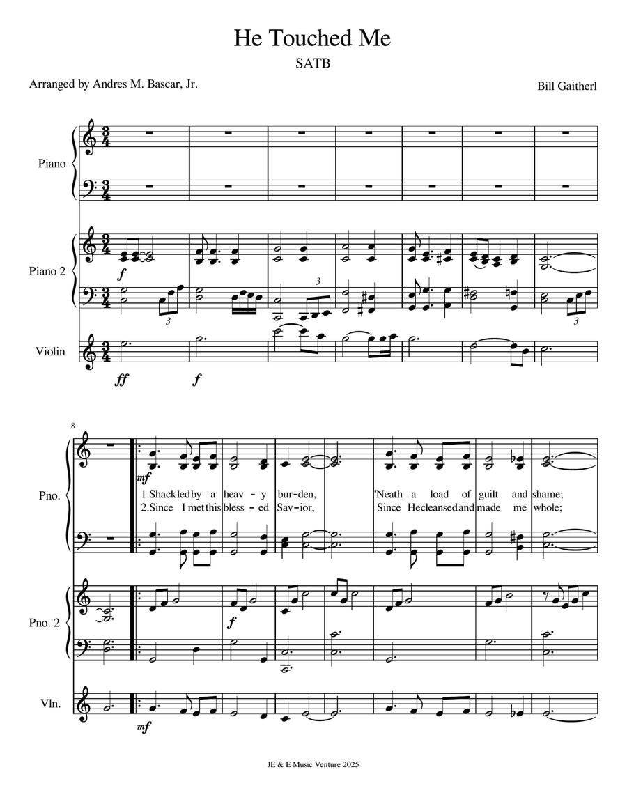 He Touched Me He Touched Me 4-Part scores gallery preview page 1
