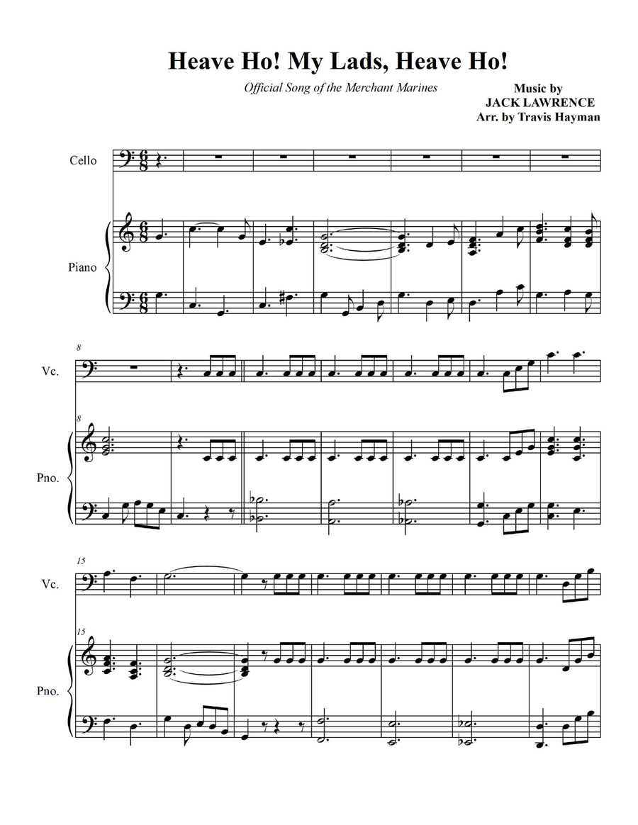 Heave Ho! My Lads, Heave Ho! - for Cello with Piano Accompaniment Piano scores gallery preview page 3