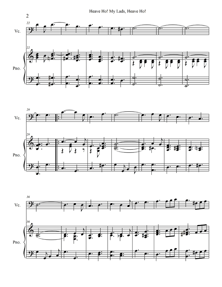 Heave Ho! My Lads, Heave Ho! - for Cello with Piano Accompaniment Piano scores gallery preview page 4