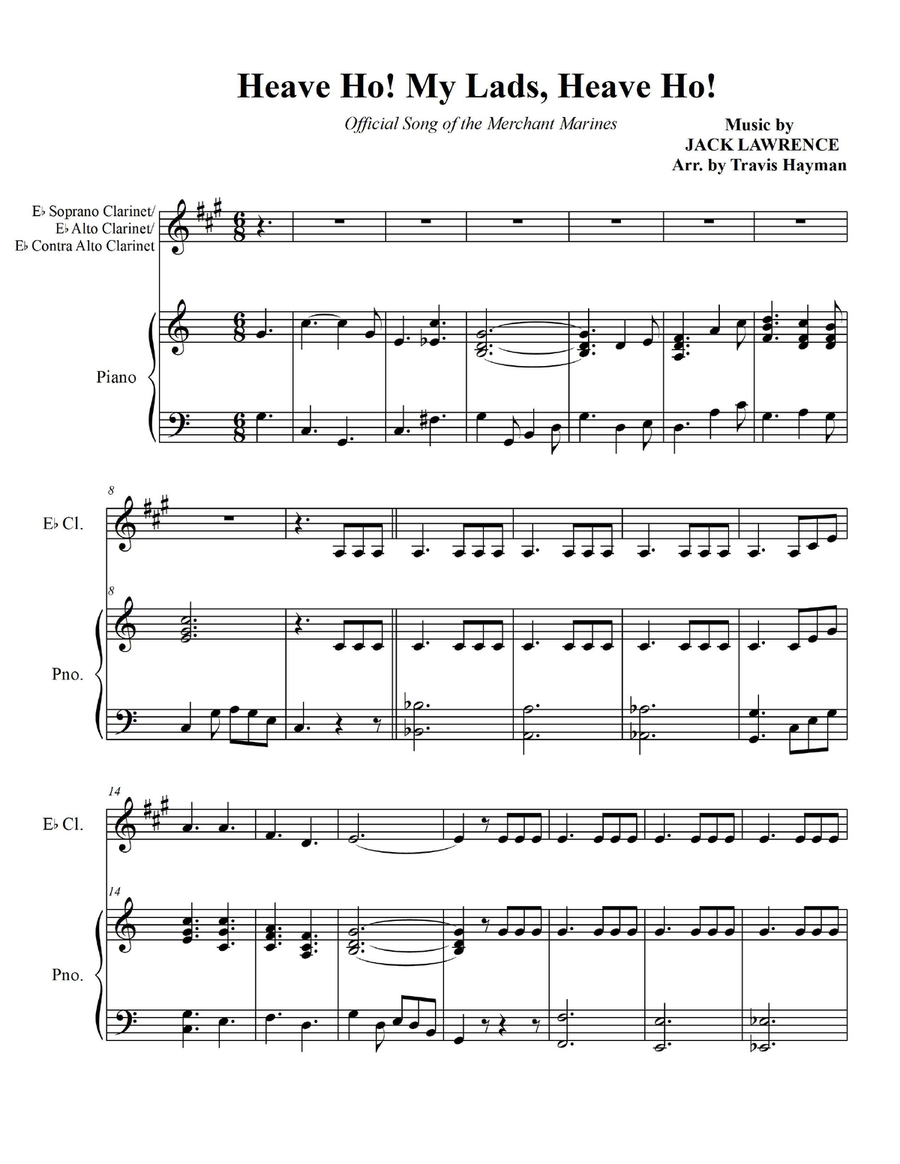 Heave Ho! My Lads, Heave Ho! - for Eb Soprano/Eb Alto/ Eb Contra Alto Clarient with Piano Accomp E-Flat Clarinet scores gallery preview page 3