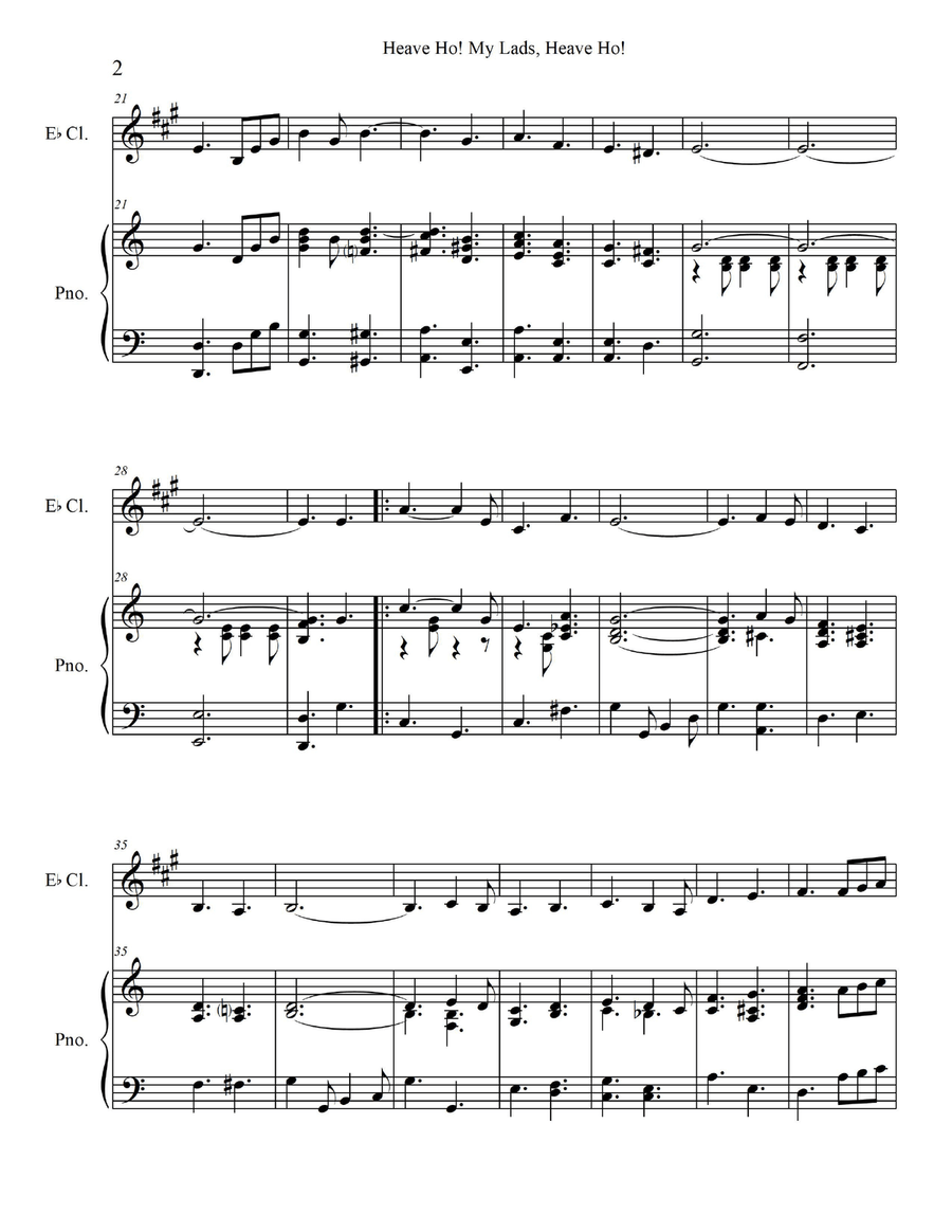 Heave Ho! My Lads, Heave Ho! - for Eb Soprano/Eb Alto/ Eb Contra Alto Clarient with Piano Accomp E-Flat Clarinet scores gallery preview page 4