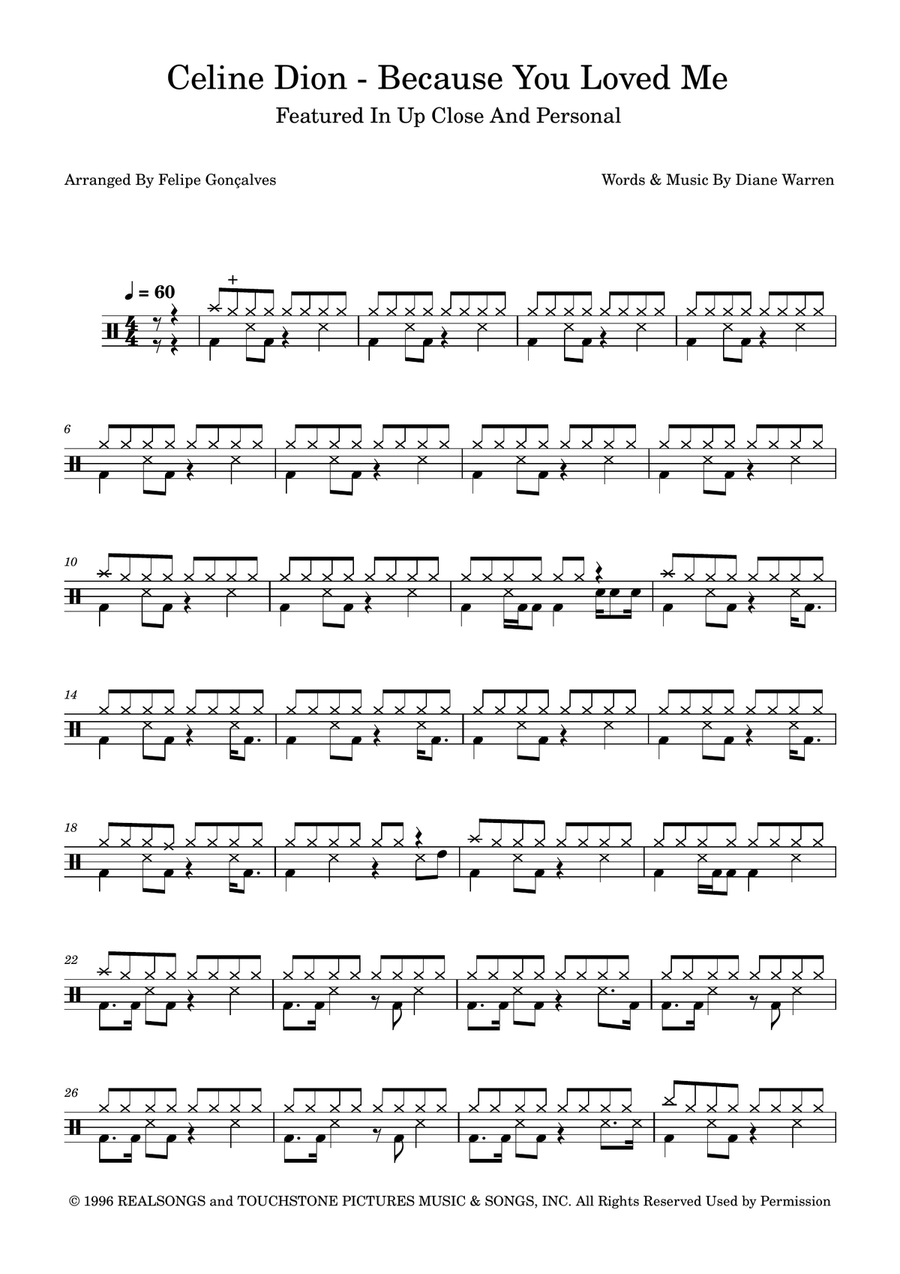 Because You Loved Me Because You Loved Me Drum Set scores gallery preview page 1