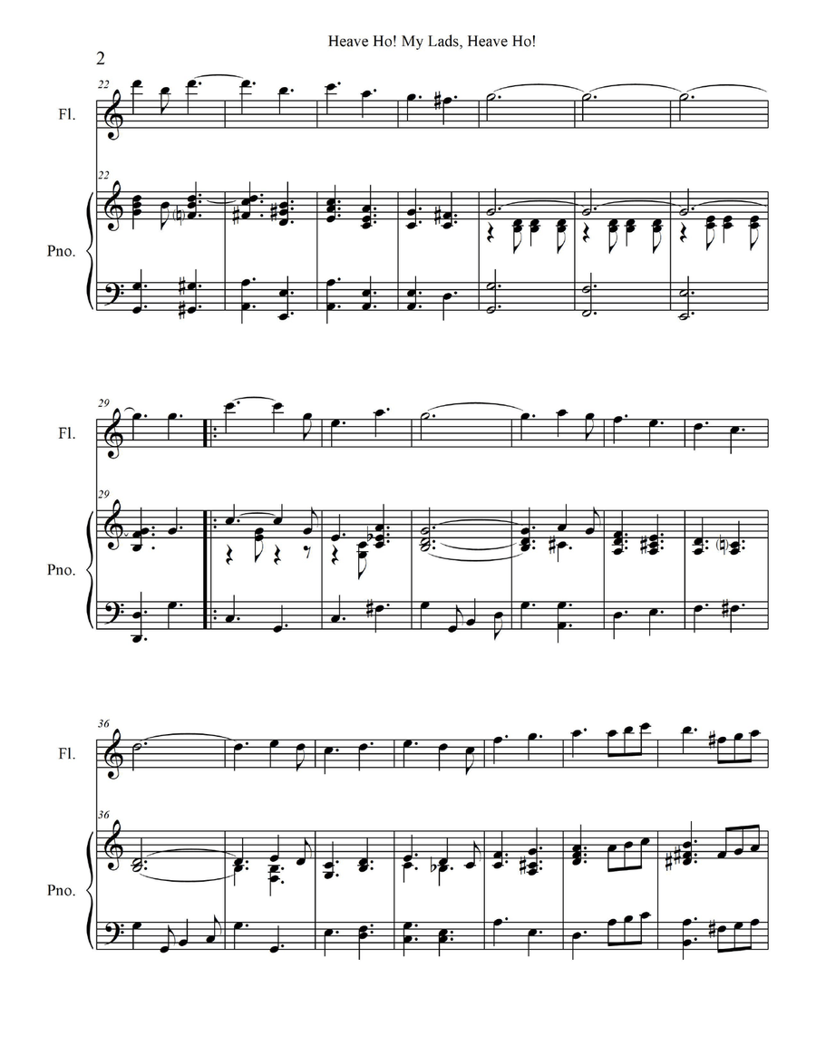 Heave Ho! My Lads, Heave Ho! - for Flute in C/Piccolo in C with Piano Accompaniment Flute scores gallery preview page 4