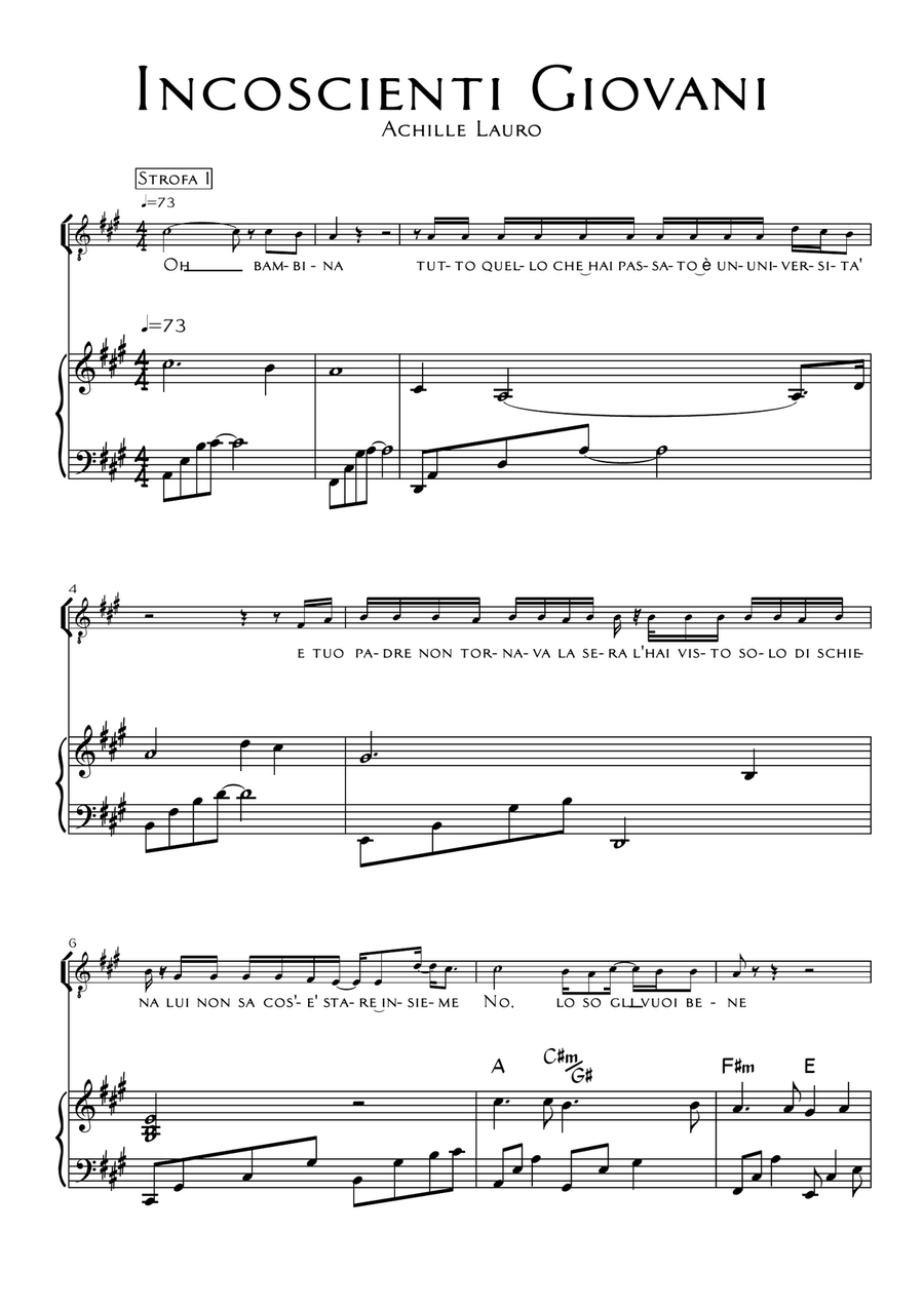 Incoscienti Giovani Incoscienti Giovani Piano, Vocal scores gallery preview page 1