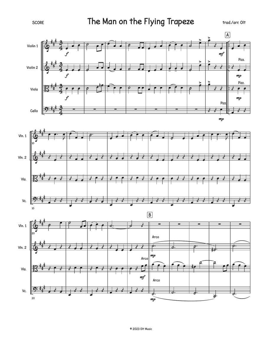 The Man on the Flying Trapeze String Quartet scores gallery preview page 1