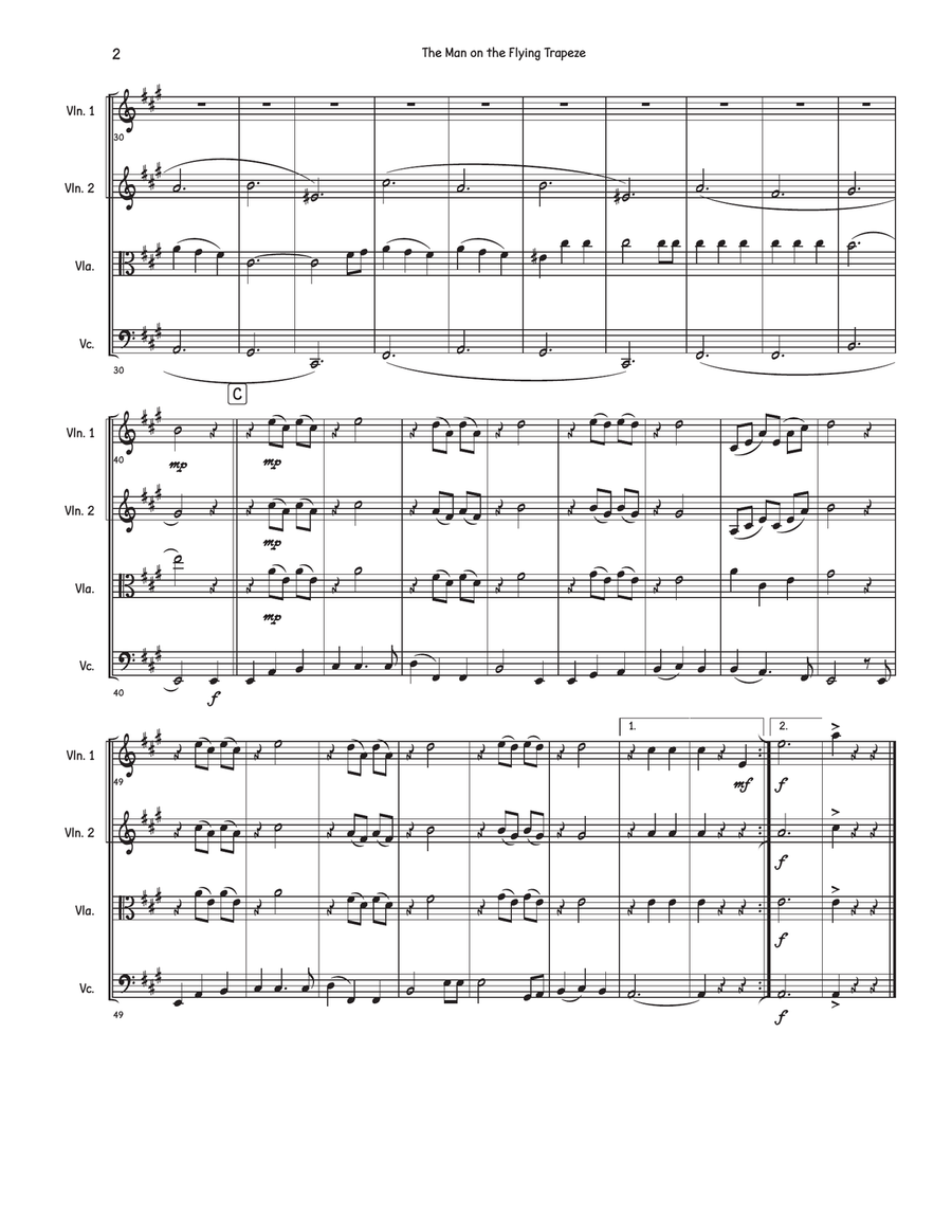 The Man on the Flying Trapeze String Quartet scores gallery preview page 2