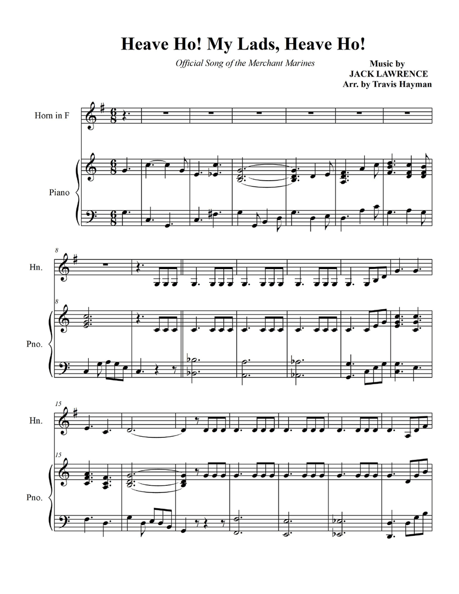 Heave Ho! My Lads, Heave Ho! - for Horn in F with Piano Accompaniment Piano scores gallery preview page 3