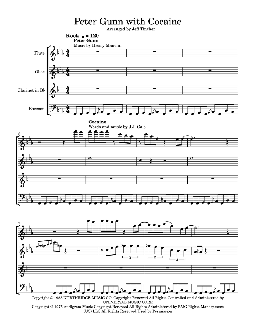 Medley: Peter Gunn with Cocaine Woodwind Quartet scores gallery preview page 2