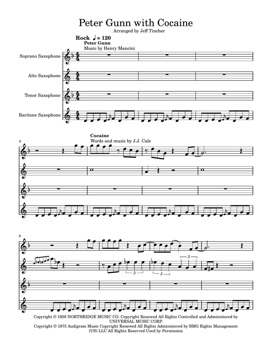 Medley: Peter Gunn with Cocaine Saxophone Quartet scores gallery preview page 2
