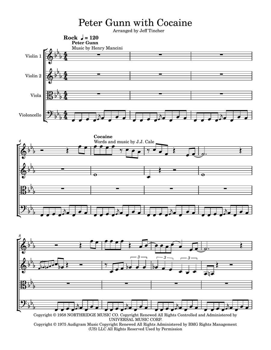 Medley: Peter Gunn with Cocaine String Quartet scores gallery preview page 2