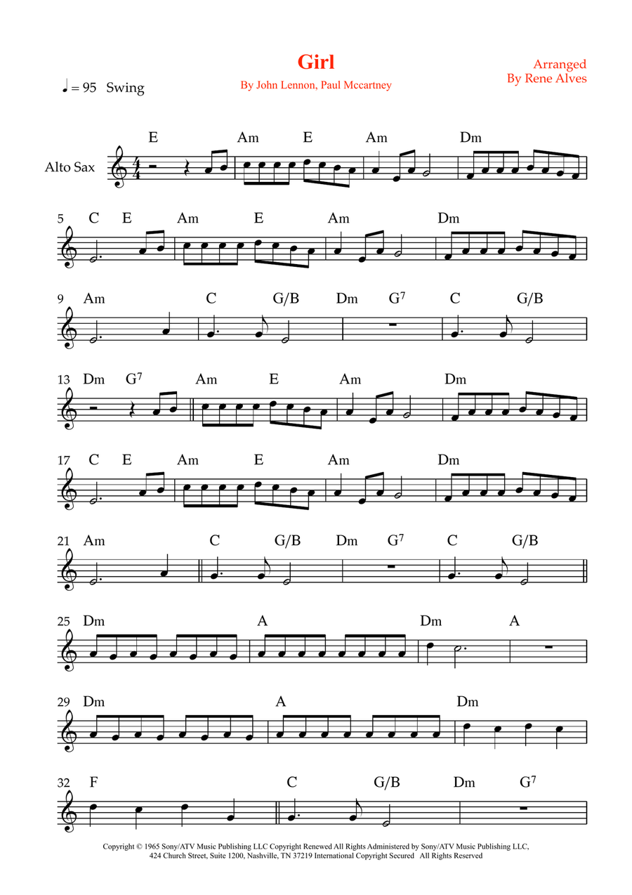 Girl Girl Alto Saxophone scores gallery preview page 1