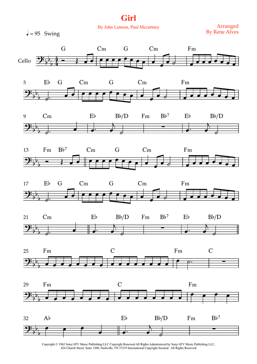 Girl Girl Cello Solo scores gallery preview page 1