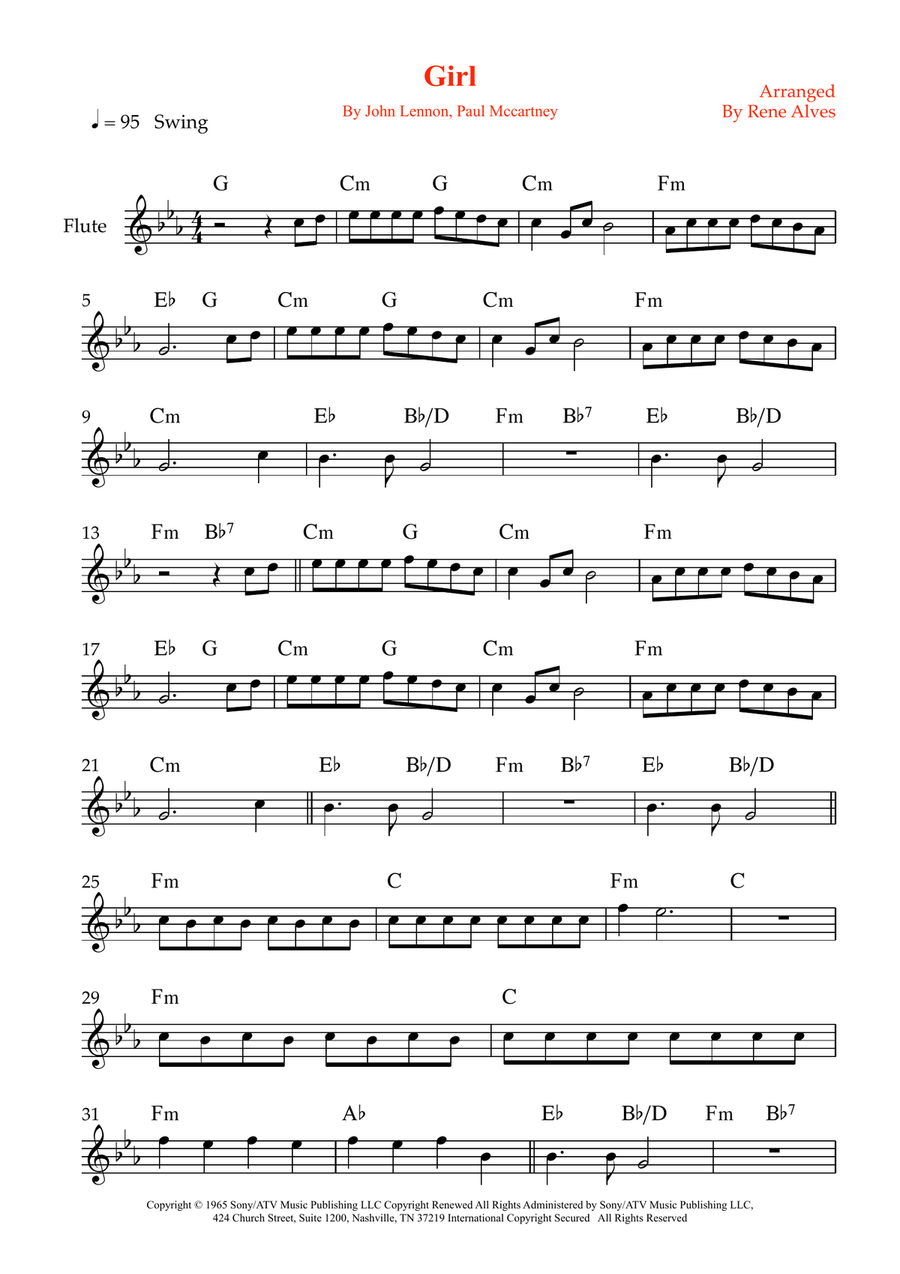 Girl Girl Flute Solo scores gallery preview page 1