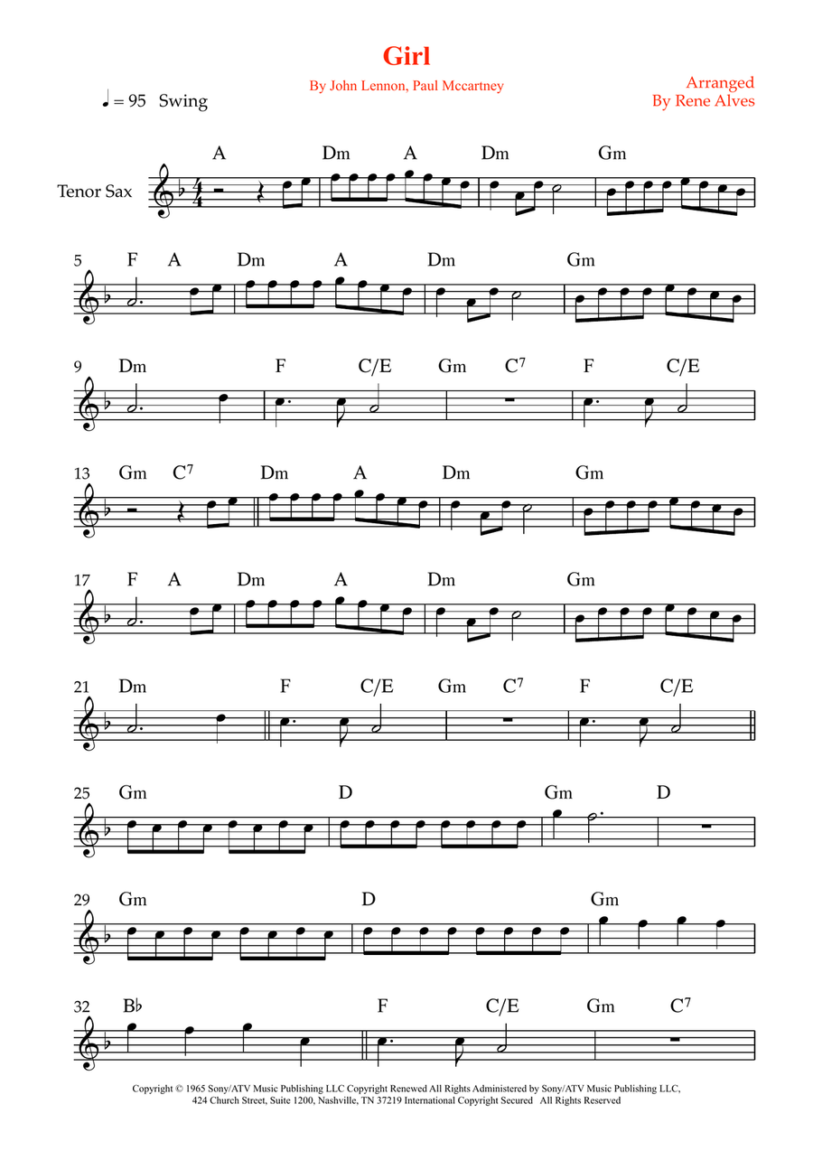 Girl Girl Tenor Saxophone scores gallery preview page 1
