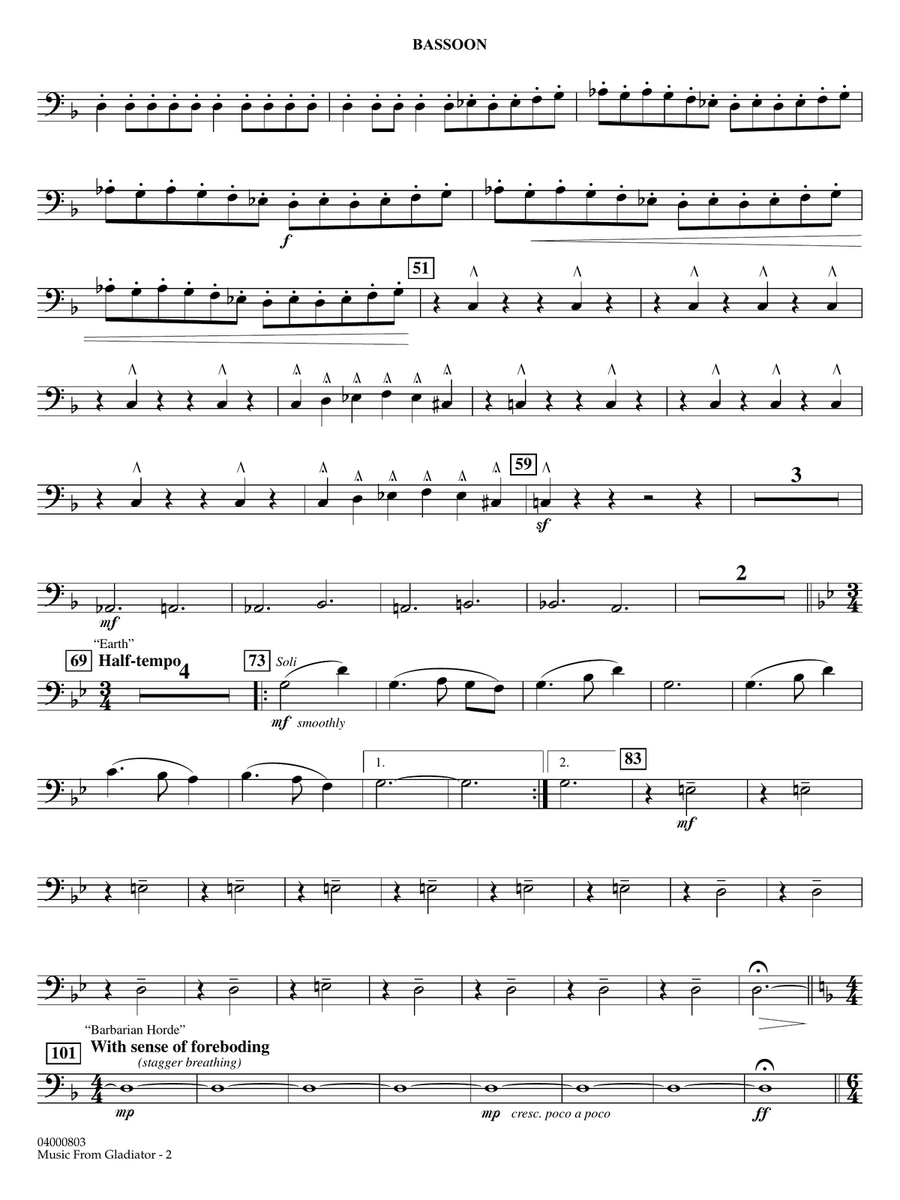Music from Gladiator (arr. John Wasson) - Bassoon Concert Band scores gallery preview page 2