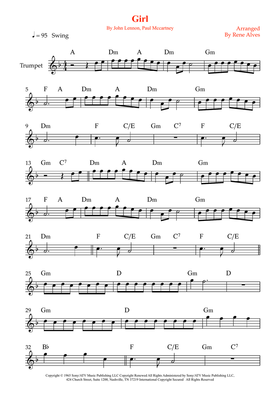Girl Girl B-Flat Trumpet scores gallery preview page 1