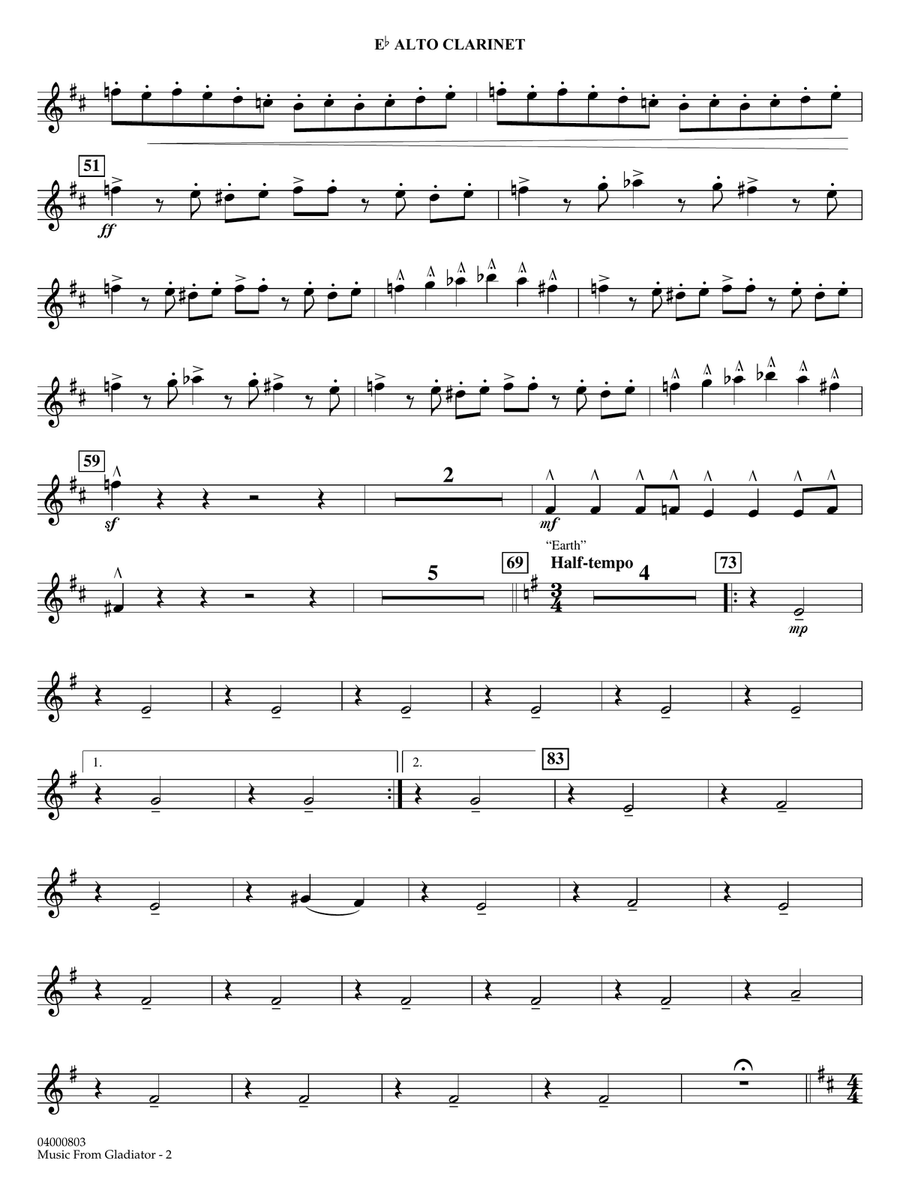 Music from Gladiator (arr. John Wasson) - Eb Alto Clarinet Concert Band scores gallery preview page 2