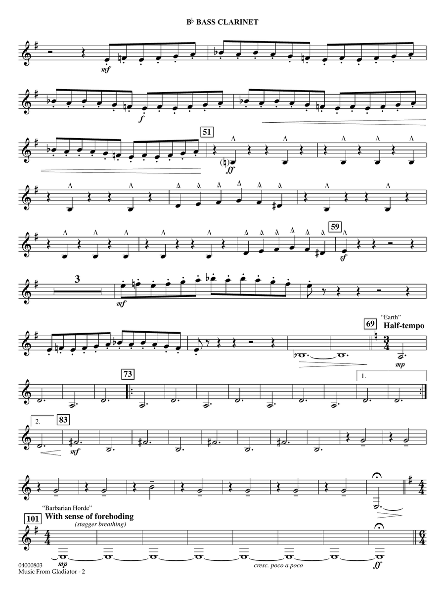 Music from Gladiator (arr. John Wasson) - Bb Bass Clarinet Concert Band scores gallery preview page 2