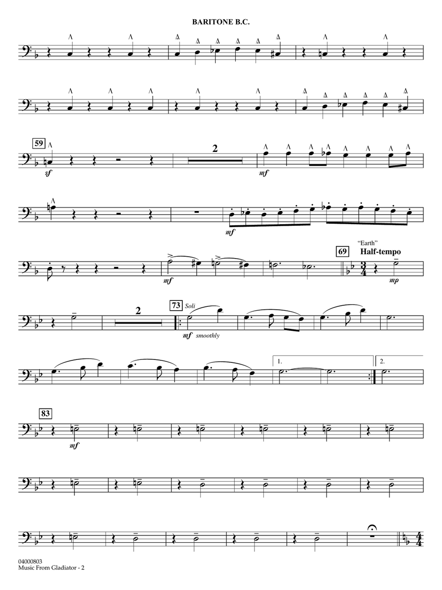 Music from Gladiator (arr. John Wasson) - Baritone B.C. Concert Band scores gallery preview page 2