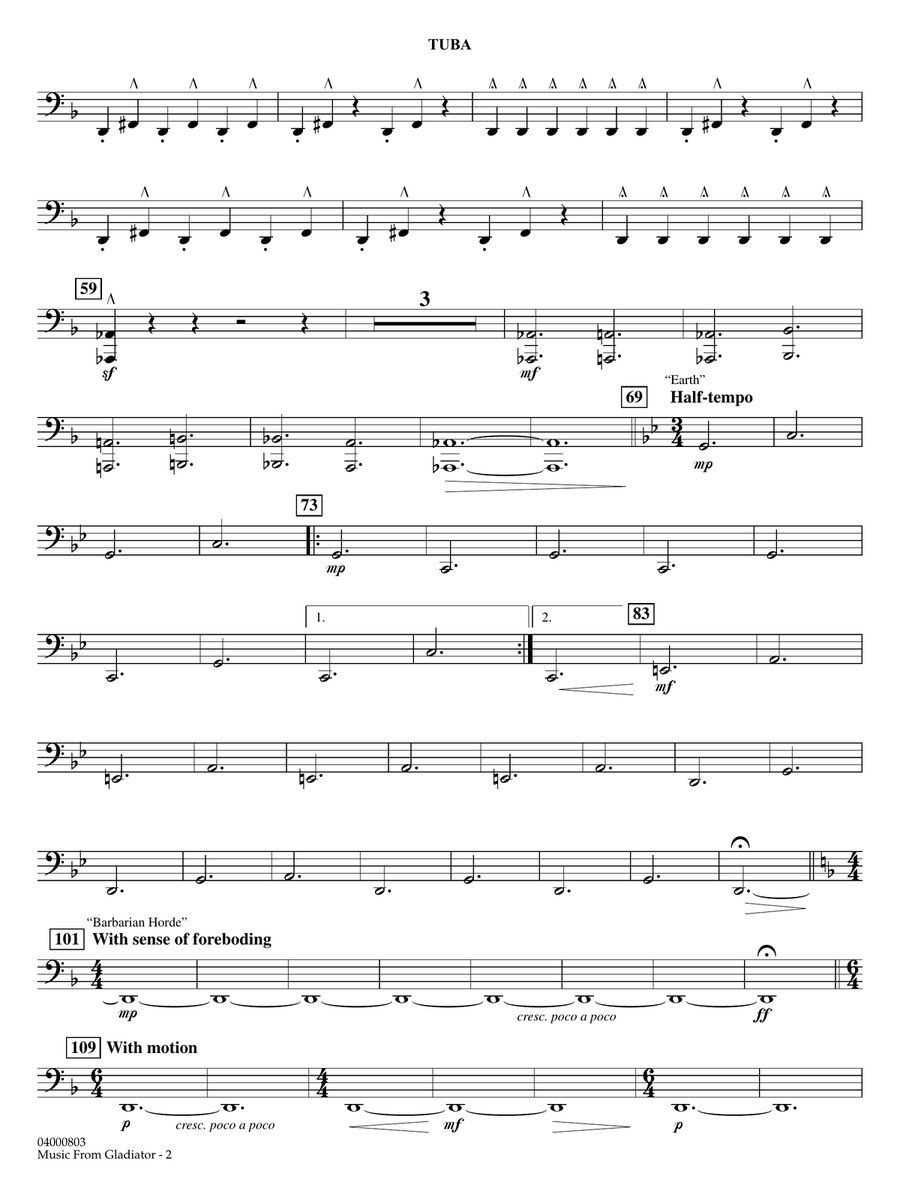 Music from Gladiator (arr. John Wasson) - Tuba Concert Band scores gallery preview page 2
