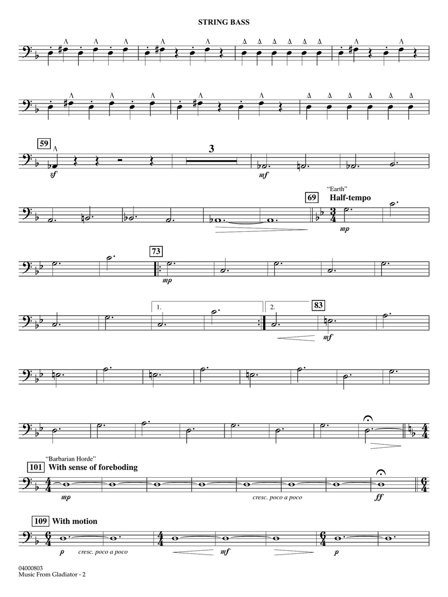Music from Gladiator (arr. John Wasson) - String Bass Concert Band scores gallery preview page 2