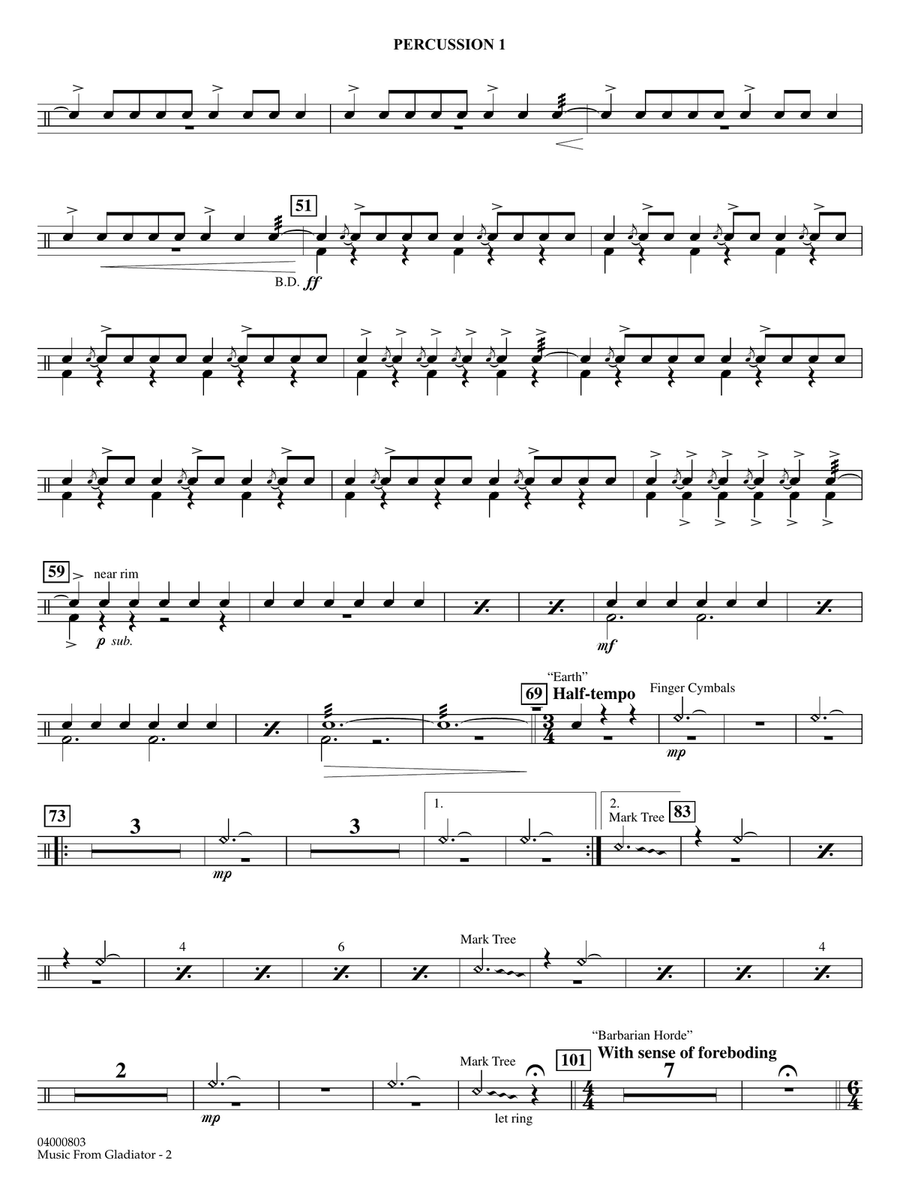 Music from Gladiator (arr. John Wasson) - Percussion 1 Concert Band scores gallery preview page 2